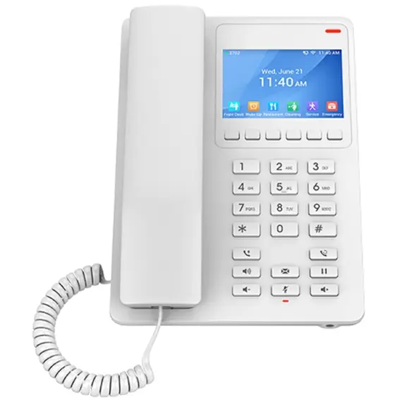 IP ტელეფონი Grandstream GHP630, Compact Hotel IP Phone, 2 SIP accounts, 2 lines, 1x Ethernet 10/100 PoE, 480x320 (3.5") Color LCD, no PSU, White
