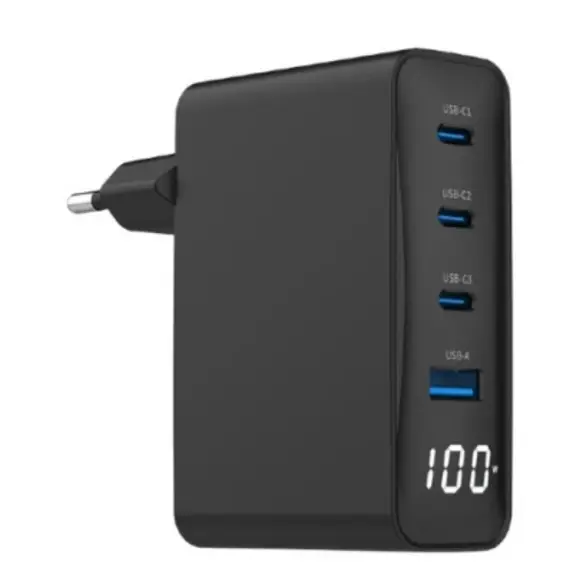 დამტენი Gembird TA-UC-PDQC100LCD-01-BK 4-port 100W GaN USB fast charger LCD Black