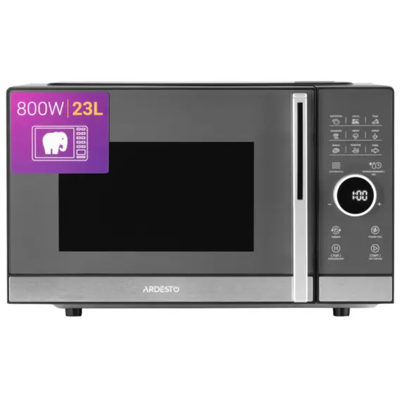 მიკროტალღური ღუმელი Ardesto Microwave oven, 23L, electronic control, 800W, display, handle opening, black