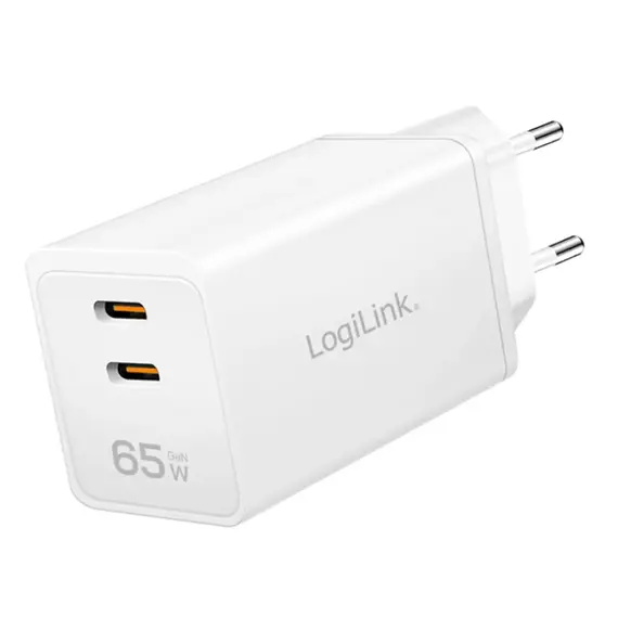 დამტენი Logilink PA0367 2xUSB-C (PD 3.0/QC 4.0) GaN Fast Charger 65W White