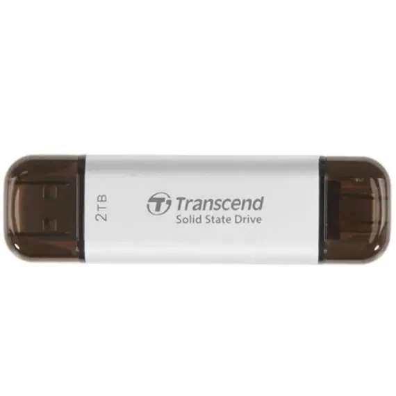 გარე მყარი დისკი Transcend 2TB, External SSD, ESD310S, USB 10Gbps, Type C/A, Silver