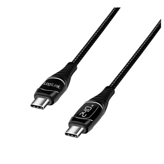 კაბელი Logilink CU0185 USB Type-C 240W PD Fast Charger Cable With E-mark &amp; Display Black 2m
