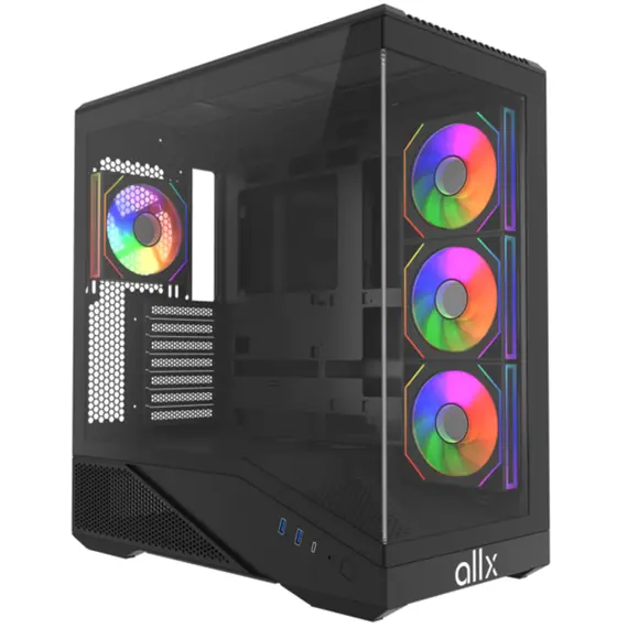 კომპიუტერის ქეისი ALLX AX-G2346, Computer Case, ATX, MATX, ITX, USB 3.0, Type-C, HD Audio, Black
