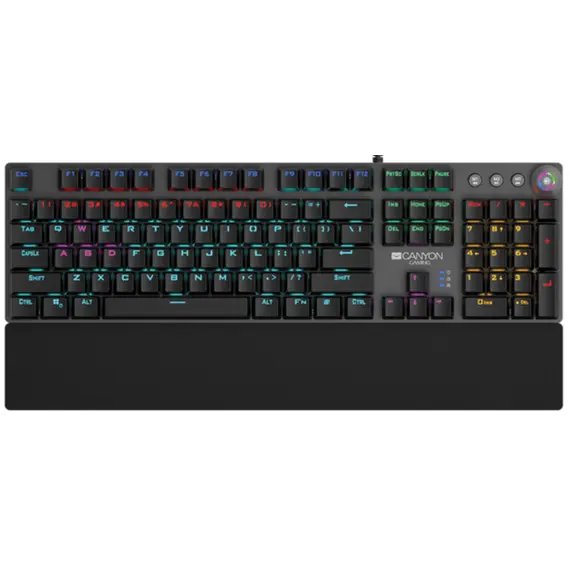 კლავიატურა CANYON Nightfall GK-7, Wired Gaming Keyboard,Black 104 mechanical switches,60 million times key life, 22 types of lights