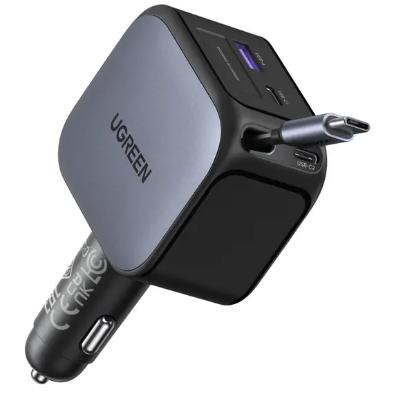 მანქანის დამტენი UGREEN EC604 (55910B) Nexode, 145W, Car Charger With Retractable Type-C Cable, Grey