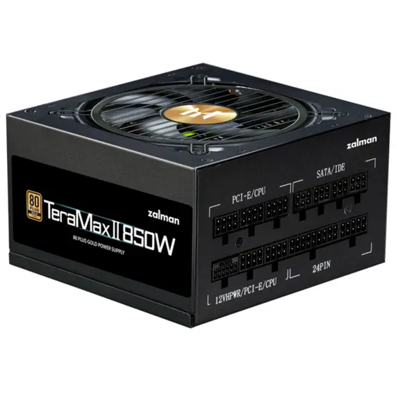 კვების ბლოკი Zalman PSU Teramax 2 View  (850W) 99%, 80+ Gold, 120мм, 1xMB 24pin(18+10), 2xCPU(4+4 pin), 3xMolex, 12xSATA