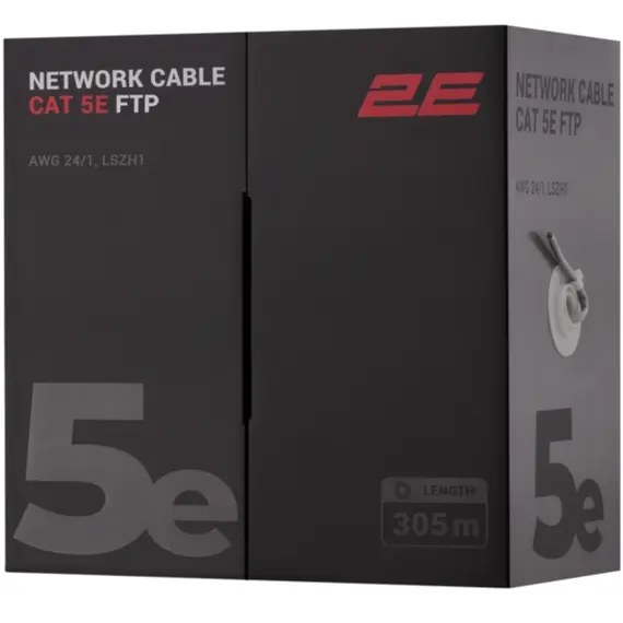 ქსელის კაბელი 2E CAT 5e FTP, 305m, AWG 23/1, LSZH-1 305M/Easy pull box packing | gray