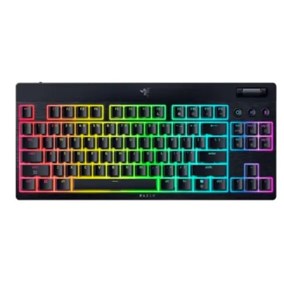 კლავიატურა Razer Keyboard mechanical BlackWidow V4 Low-profile TKL HyperSpeed, 87key, Yellow Switch, USB-A/WL/BT, EN, RGB, black