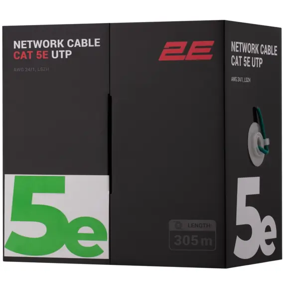 ქსელის კაბელი 2E CAT 5e UTP, 305m, AWG 24/1, LSZH 305M/Easy pull box packin  | green