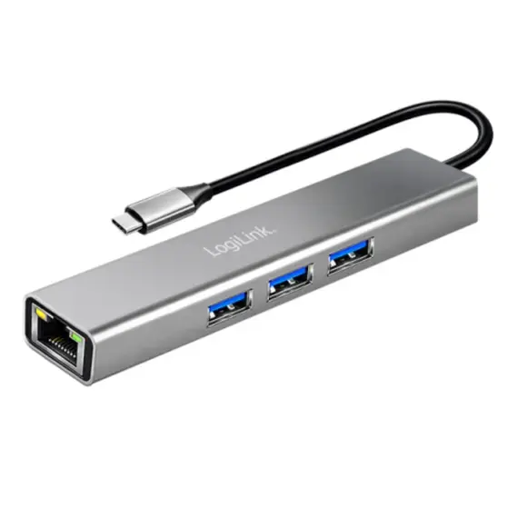 USB ჰაბი Logilink UA0461 USB-C 3-Port Hub Gigabit Adapter 15cm