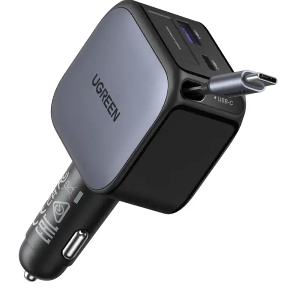 მანქანის დამტენი UGREEN EC602 (55212B) Nexode, 60W, Car Charger With Retractable Type-C Cable, Grey