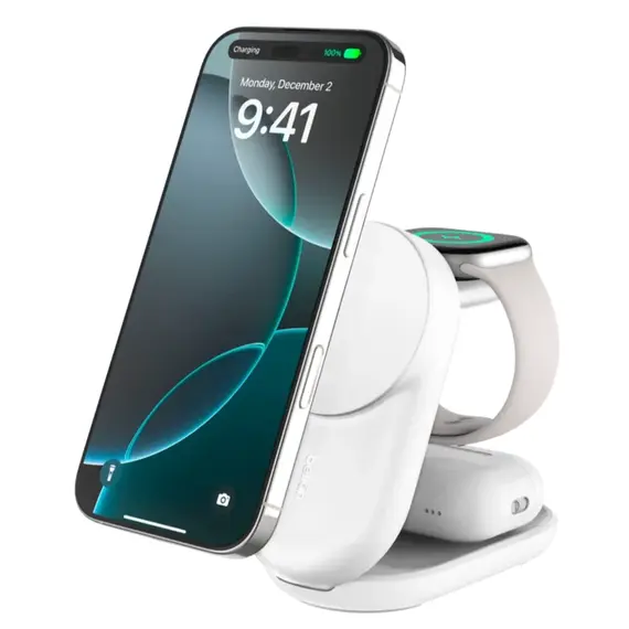 უსადენო დამტენი BELKIN 25w Qi2 3-IN-1 Foldable Charger, White
