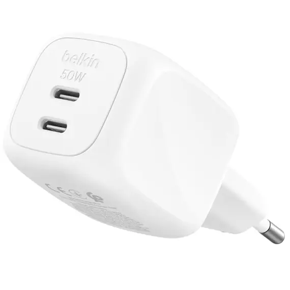 ადაპტერი BELKIN 50w Dual USB-C PD wall Charger with PPS, White