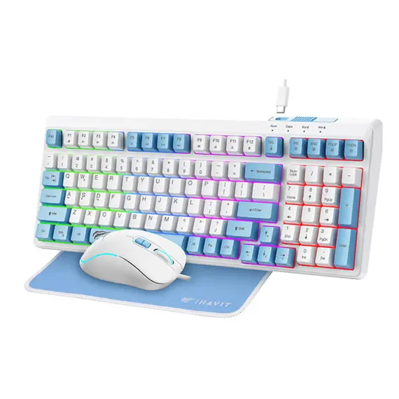 კლავიატურა და მაუსი Havit KB897CM Gaming Keyboard White/Blue