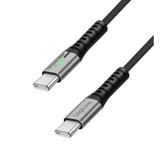 კაბელი Logilink CU0433 4K/60Hz USB Type-C Gen2x2 100W 20Gbps LED Metal Black 1.5m