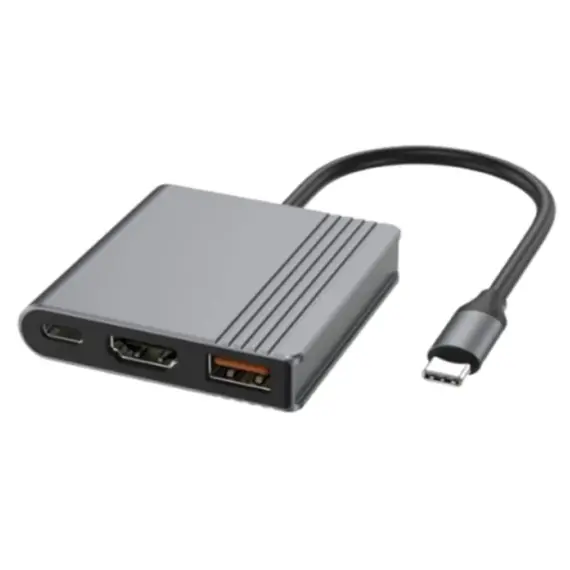 ადაპტერი Gembird  A-CM-COMBO3-05 USB Type-C 3-in-1 multi-port Adapter (USB port+HDMI+USB-C video) Space Grey