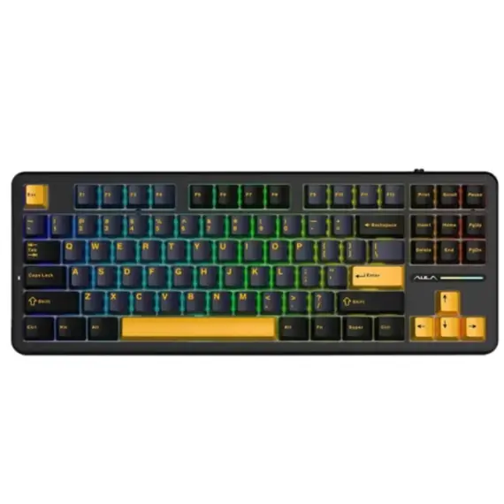 კლავიატურა AULA F87 Wireless Tri Mode RGB Mechanical Gaming Keyboard Thunder Black/Dark Blue/Orange (Graywood Switch)