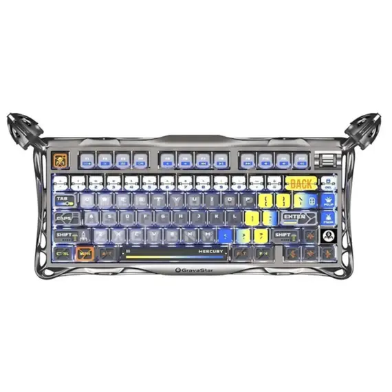 კლავიატურა GravaStar Mercury K1 Pro 80keys, GravaStar x Kailh Speedy Mint, BT/WL/USB, RGB, Interstellar Silver