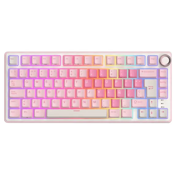 Royal Kludge RKR75-PM-XW RGB Mechanical Keyboard, Beige Switch, Hot Swappable, Wired, USB, Pink Melody