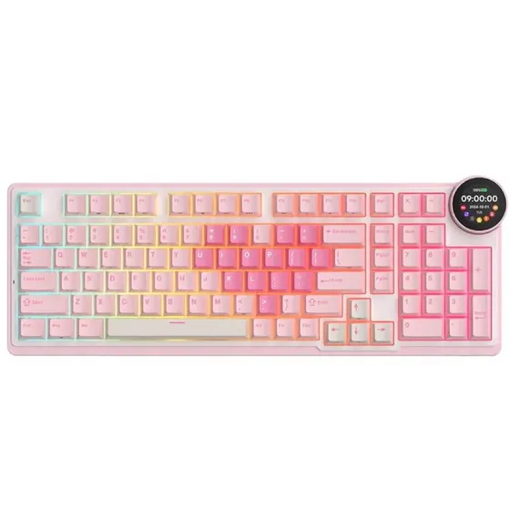 Royal Kludge RKN99-PM-XH RGB Mechanical Keyboard, Cream Switch, Hot Swappable, Wireless, Type-C, Bluetooth, 2.4GHz, Pink Melody