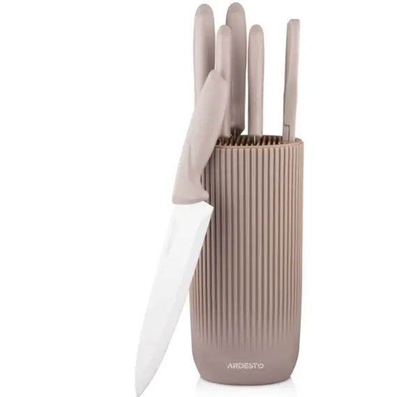 Ardesto Knives Set with block Gemini, 7pcs, stainless steel, plastic, beige