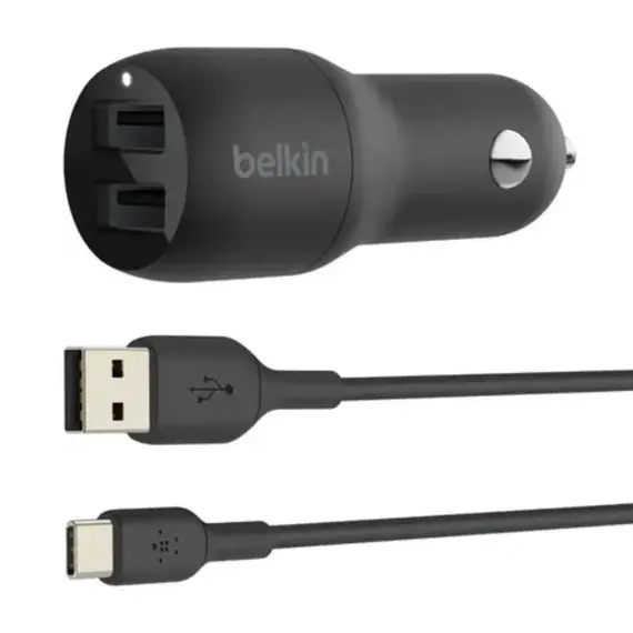 Belkin Car Charger 24W 2xUSB-A, cable USB-A > USB-C 1m, black
