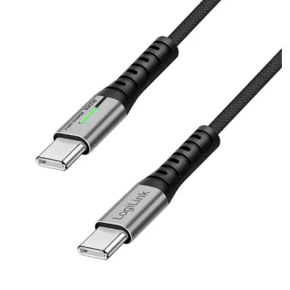 Cable Logilink CU0423 USB Type-C 100W 480Mbps LED nylon metal Black 1.5m