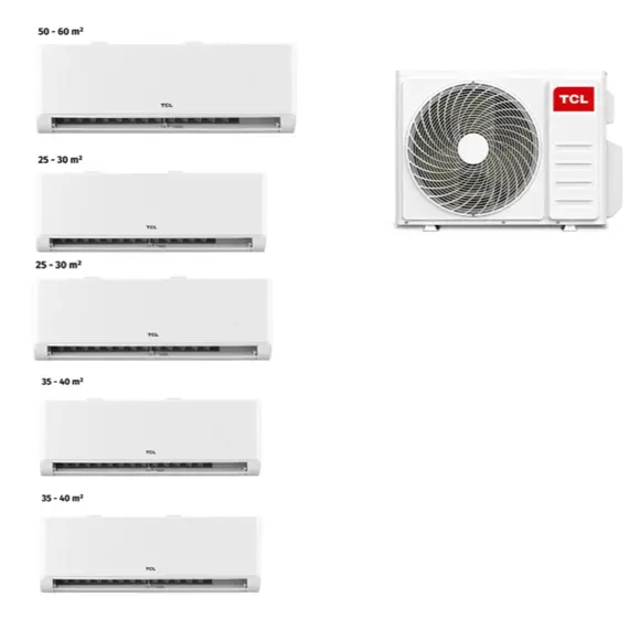TCL MULTI SPLIT AIR CONDITIONER FMA-42I5HD/DVO OUTDOOR + FMA-09CHSD/TPH11I (2pcs) + FMA-12CHSD/TPH11I (2pcs) + FMA-18CHSD/TPH11I (165-220m2) Inverter R32