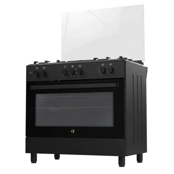 Gas stove Oz OE 9050 BL / 4Gas + 1WOK / Electric Oven / 90x60x85cm / FFD / Matte Black