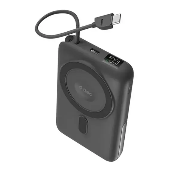 Portable Charger Ttec Recharger M LCD 10000mAh MagSafe compatible PD20W Power Bank With USB-C and Stand Black 2BB230GR