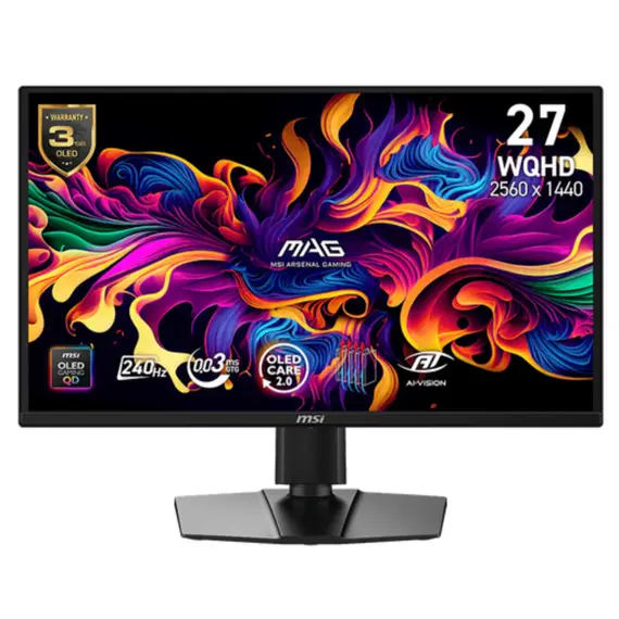 MSI Monitor 26.5" MAG 272QP QD-OLED-X24 2xHDMI, DP, USB-C, Audio, QD-OLED, 2560x1440, 240Hz, 0.03ms, DCI-P3 99%, G-SYNC, FreeSync, Pivot, HDR400