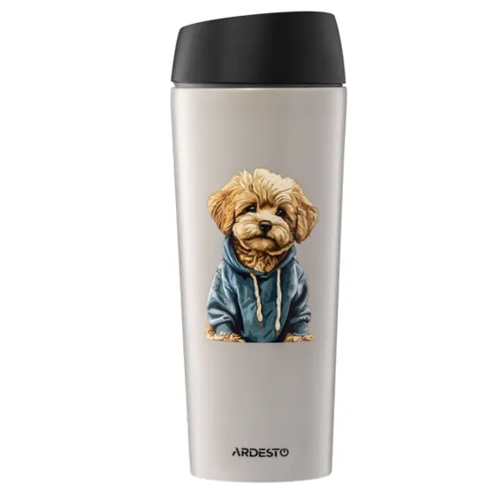 Thermos Ardesto Travel mug Coffee Time Maltipoo 450ml, stainless steel, beige