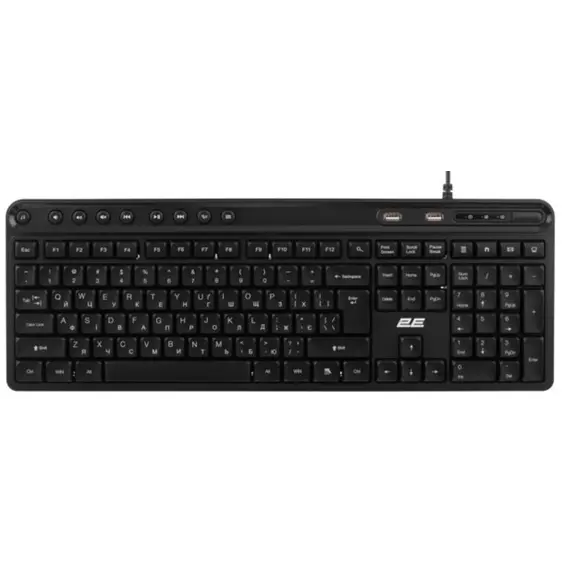 Keyboard 2E Membrane Keyboard KS1100 104key, 2xUSB HUB, USB-A, EN/UK, black