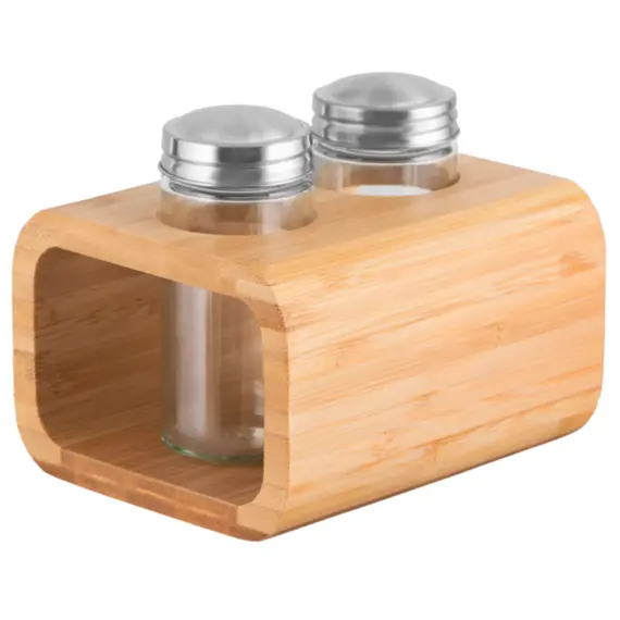 Samari and Sapilpili ARDESTO Salt and pepper set Midori, 3 pcs, 80ml, 13.5x11x11cm, bamboo, stainless steel, glass, plastic