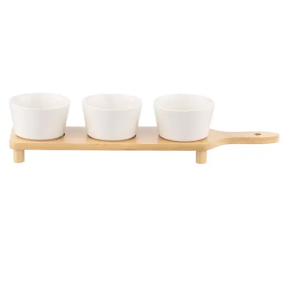 ARDESTO Midori Saucer set with tray, 3pcs, 150ml, new bone china, bamboo