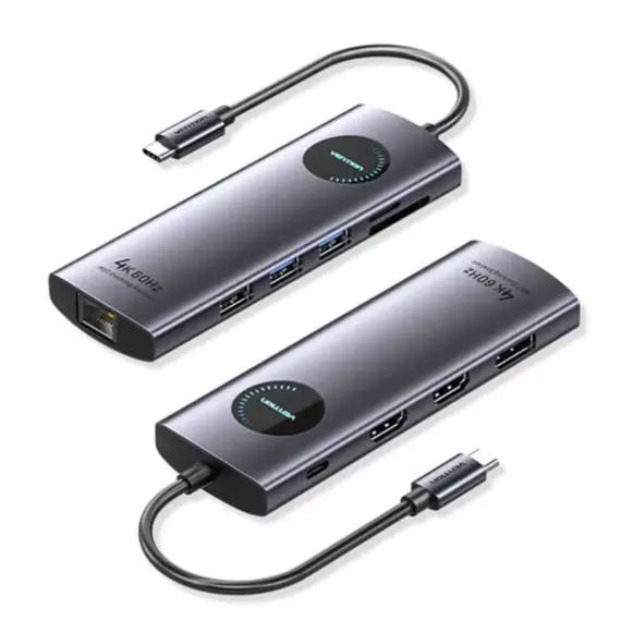 Docking Station Vention TQWHB 4K/60Hz 10-in-1 USB-C MST Docking Station 100W PD 0.15m Gray Aluminum