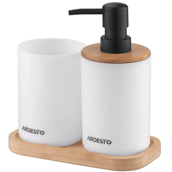 Soap dispenser ARDESTO Bathroom set Minimalism 360ml, 3 items, polypropylene, bamboo, white 767637180696