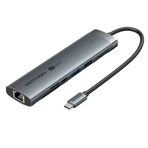 Dock Station Vention TGVHB 9-in-1 USB-C 4K/60Hz Docking Station 5Gbps 100W PD 0.15m Gray Aluminum