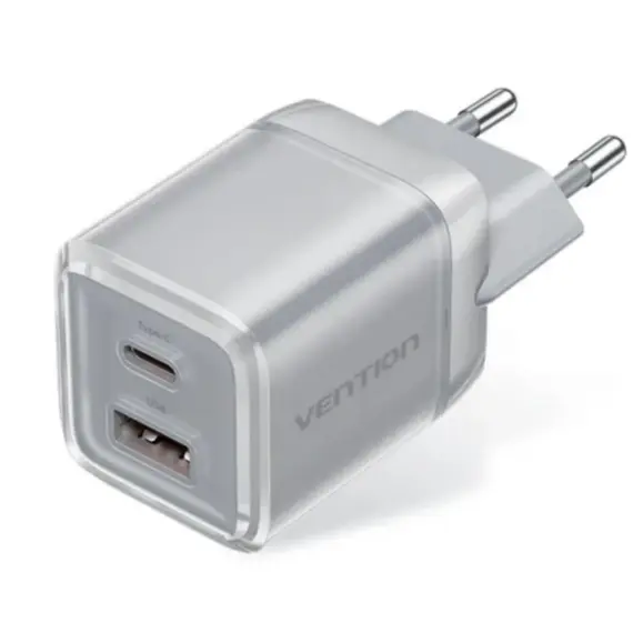 Charger Vention FCGH0-EU 2-Port USB/USB-C GaN Charger (70W/22.5W) Gray