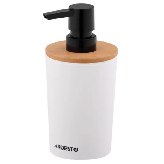 Ardesto Soap Dispenser Minimalism 380ml, polypropylene, bamboo, white