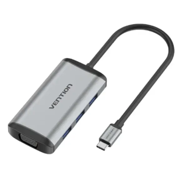 Docking Station Vention TGSHB 6-in-1 USB-C 4K/30Hz Docking Station 5Gbps 0.15m Gray Aluminum