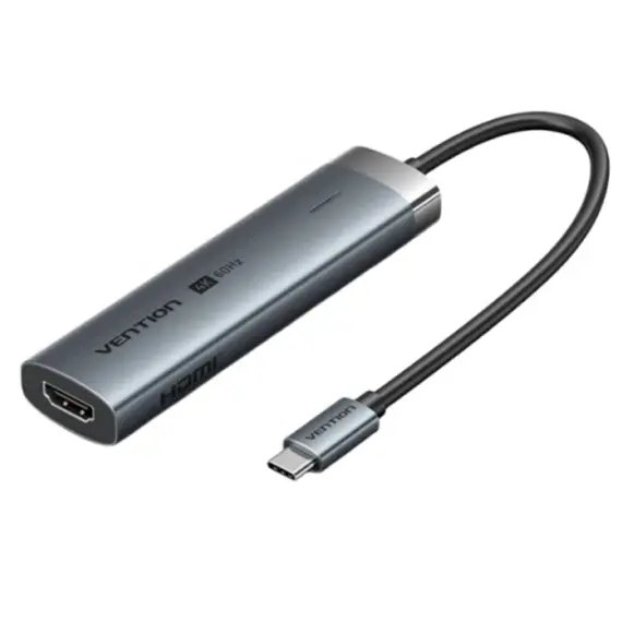 Docking Station Vention TGNHB 6-in-1 USB-C 4K/60Hz Docking Station 5Gbps 100W PD 0.15m Gray Aluminum