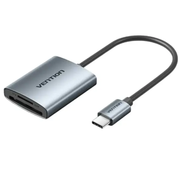 Adapter Vention CLOHB 2-in-1 SD 4.0 Card Reader (SD+TF) USB-C 3.0 0.15m Gray Aluminum