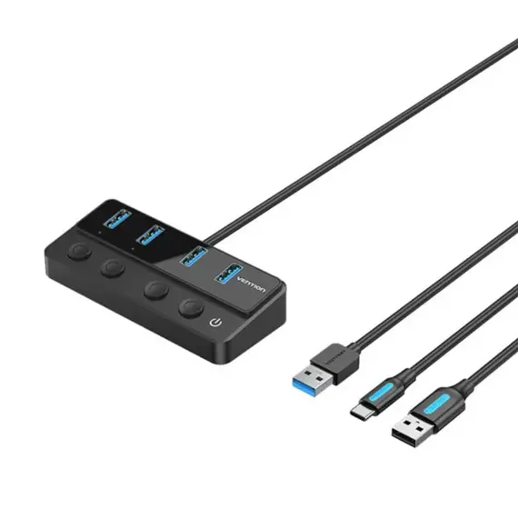 USB Hub Vention CHWBF 5-in-1 USB 3.0 Hub with Individual Power Switches 1m Black