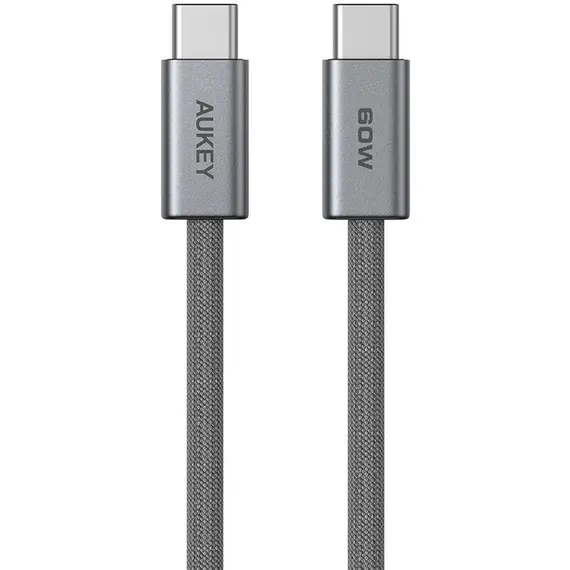 USB Cable AUKEY CB-DCC062 C to C 60W/480Mbps 1.8M Braided USB 2.0 Cable (Gunmetal)