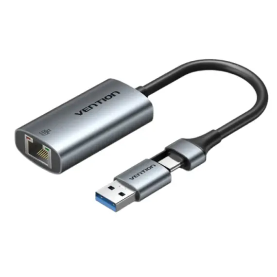 Adapter Vention CFQHB USB/USB-C to Gigabit Ethernet Adapter 0.15m Gray Aluminum