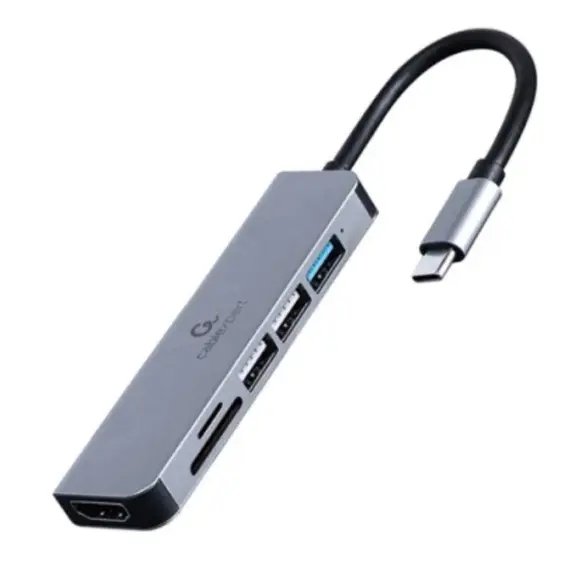 Adapter Gembird A-CM-COMBO6-02 USB Type-C 6-in-1 multi-port Adapter (Hub+HDMI+card reader)