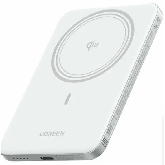 Portable Charger UGREEN PB580 (95931B), 5000mAh, Type-C, Magnetic Wireless Power Bank, White