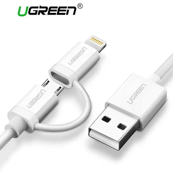 USB კაბელი UGREEN US178 (20876) USB 2.0 to Micro USB+Lightning (2 in 1) Data Cable 1M