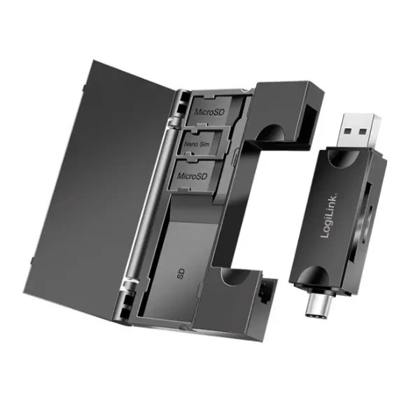 Card reader Logilink CR0049 USB 3.2 Gen1 card reader for SD- & microSD cards with memory card storage